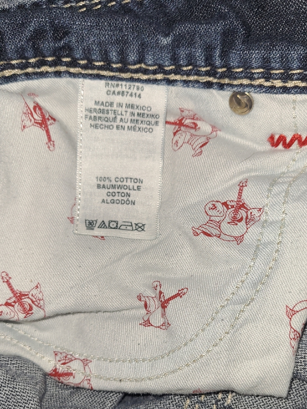 True Religion Dark Blue Straight Leg Jeans with Red Pocket Stitching - Picture 8 of 16